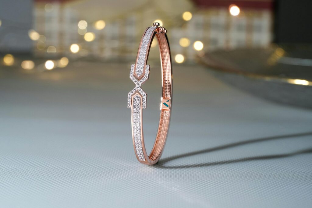 A sparkling diamond bracelet showcased in a festive setting, perfect for celebrations.